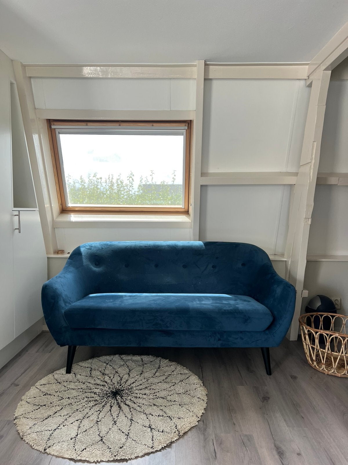 2,5 zits bank fluweel blauw, Ophalen, Tweepersoons, 75 tot 100 cm, Minder dan 150 cm