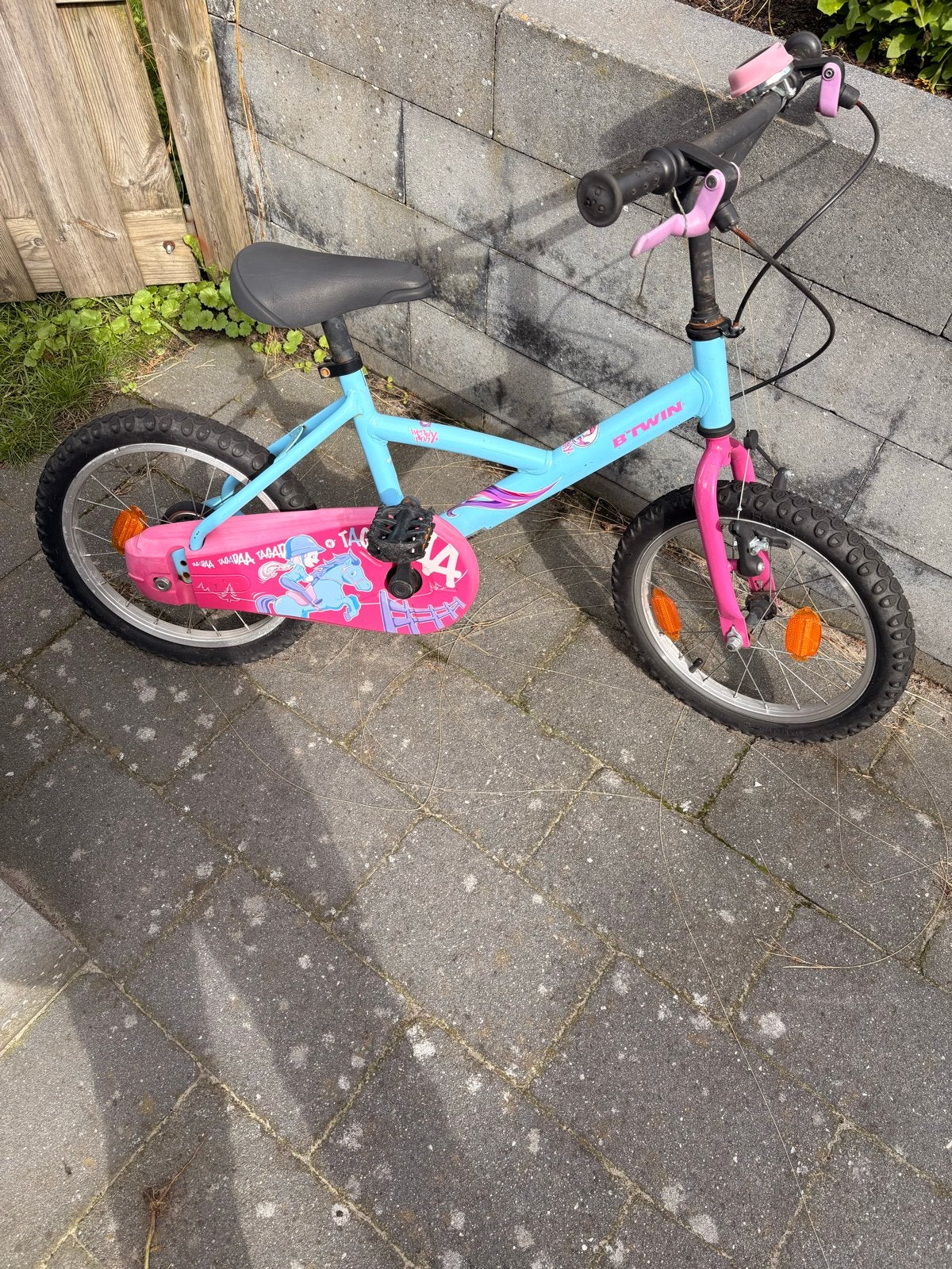 B'twin 16 inch kinderfiets met paardjes, Ophalen, Gebruikt, Velgrem, 16 tot 20 inch