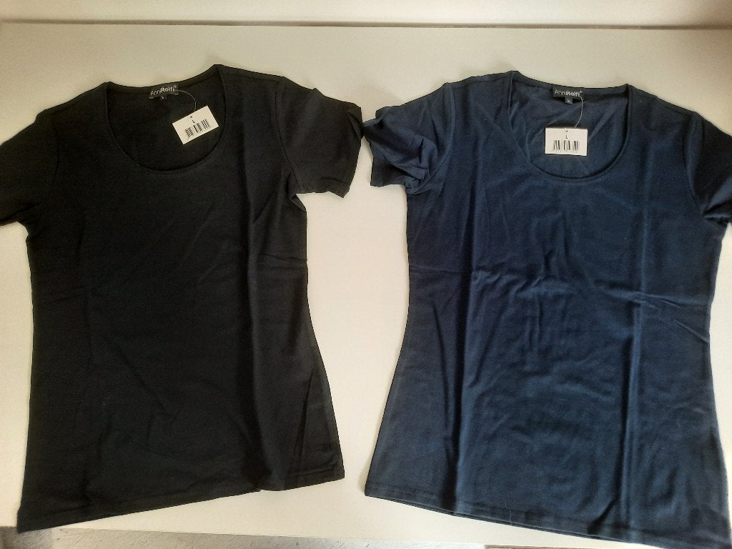 zwart en donkerblauw Anni Rolfi t-shirt maat L nieuw, Blauw, Maat 42/44 (L), Nieuw, Korte mouw