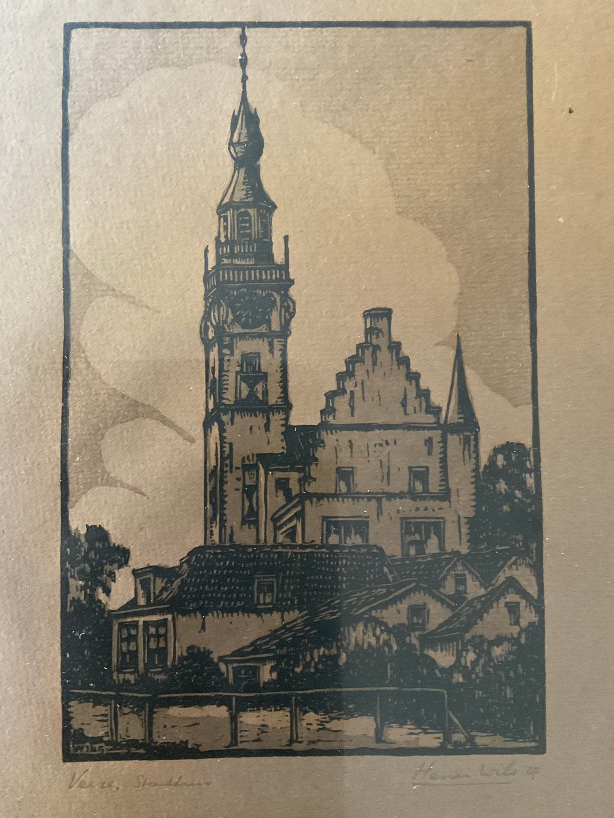 Afbeelding Veere stadhuis van Henri Wils, Antiek en Kunst, Ophalen of Verzenden