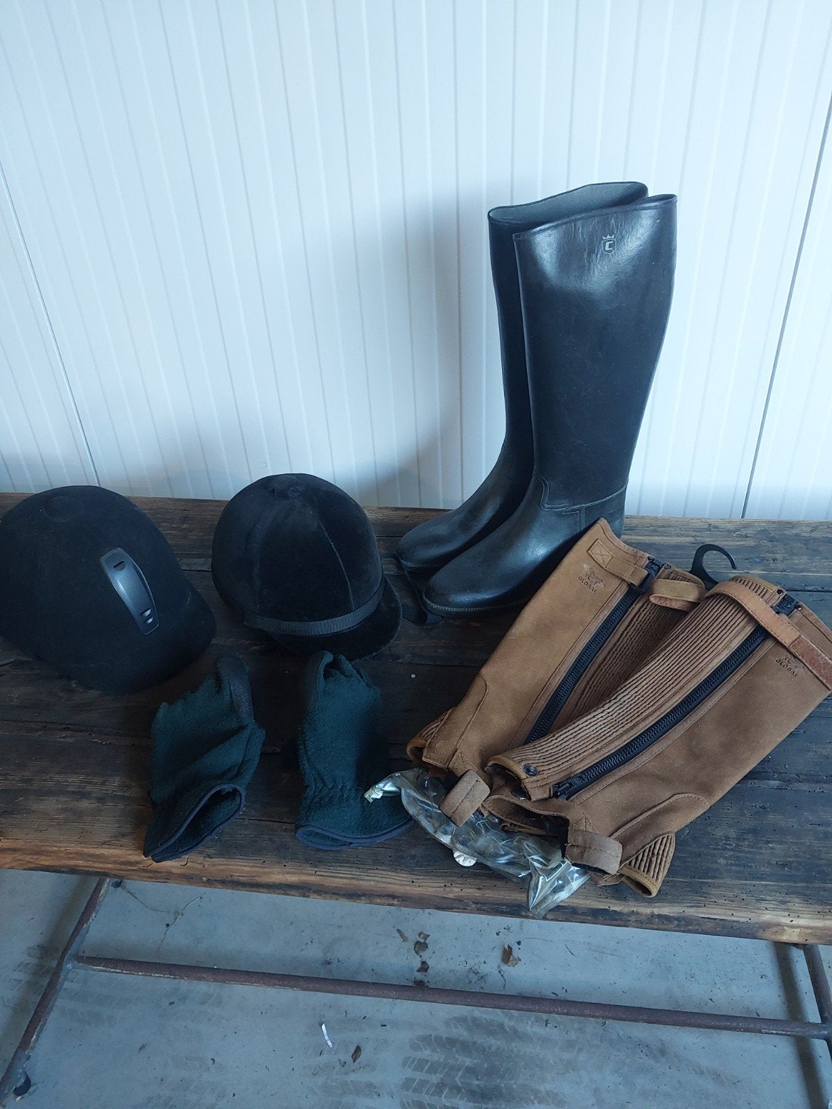 set voor paardrijden cap, laarsjes, handschoenen, chaps., Dames, Gebruikt, Ophalen of Verzenden, Rijhelm/cap