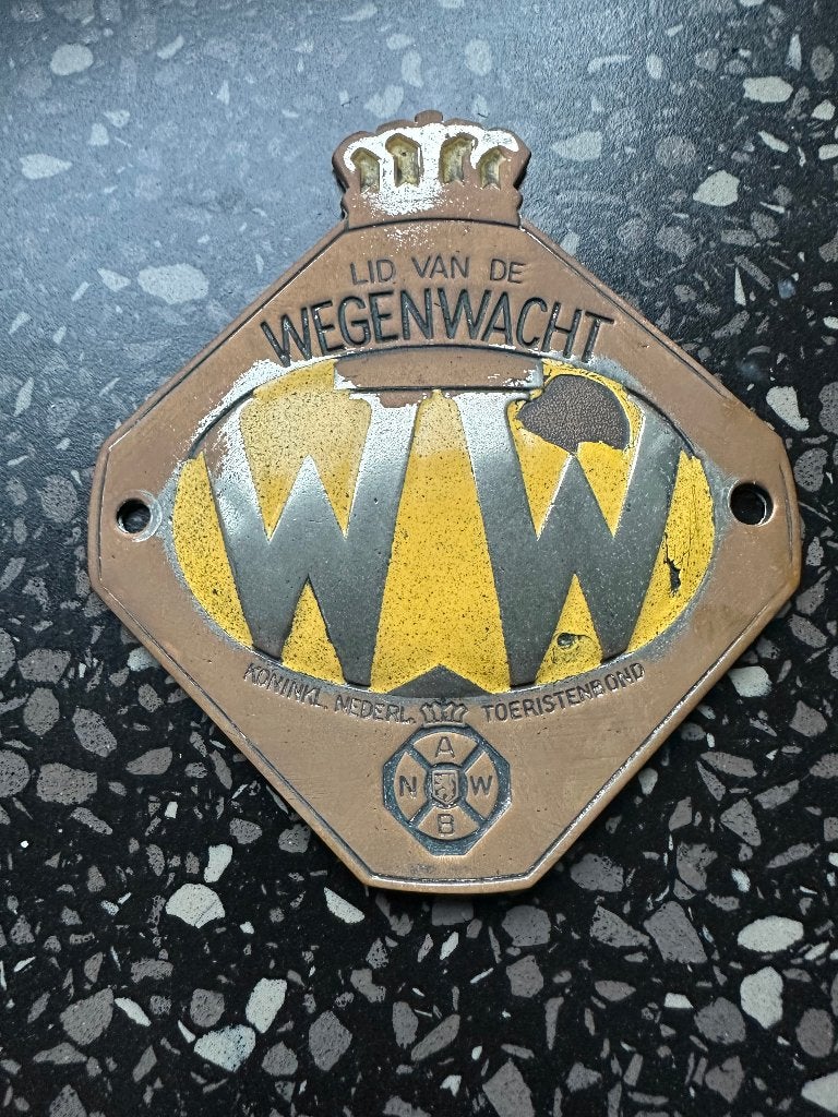 Messing ANWB WW embleem. A.N.W.B. logo. Oldtimer auto., Ophalen of Verzenden, Gebruikt, Gebruiksvoorwerp