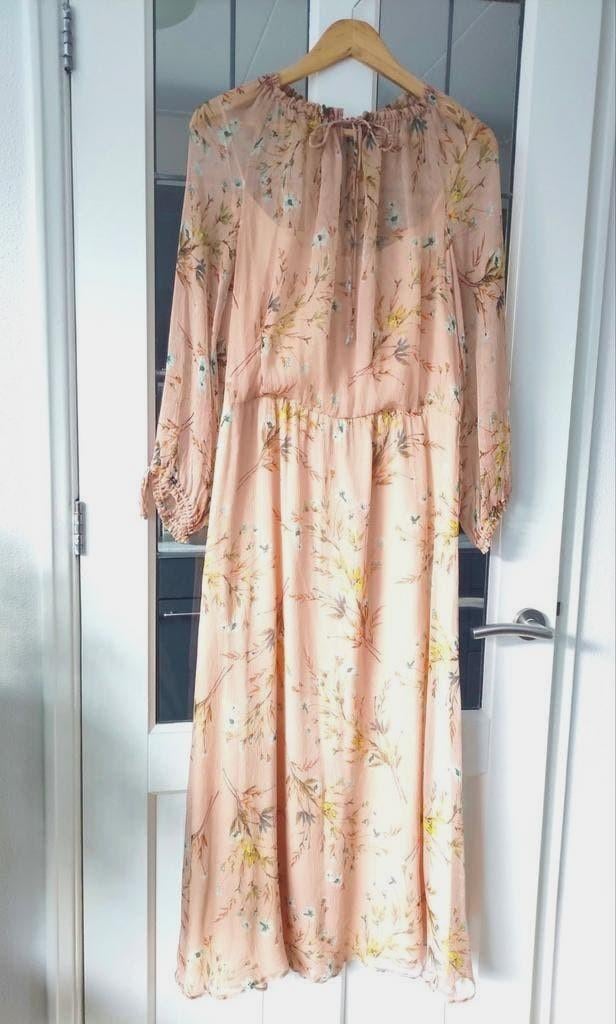 Natan Zijden Maxi Jurk Maat 42 - Zalmroze met Print, Maat 42/44 (L), Ophalen of Verzenden, Zo goed als nieuw, Roze