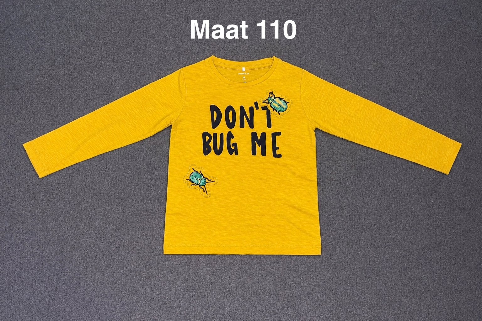 Name It longsleeve mosterdgeel maat 110 'Don't Bug Me', Ophalen of Verzenden, Zo goed als nieuw, Jongen of Meisje, Shirt of Longsleeve