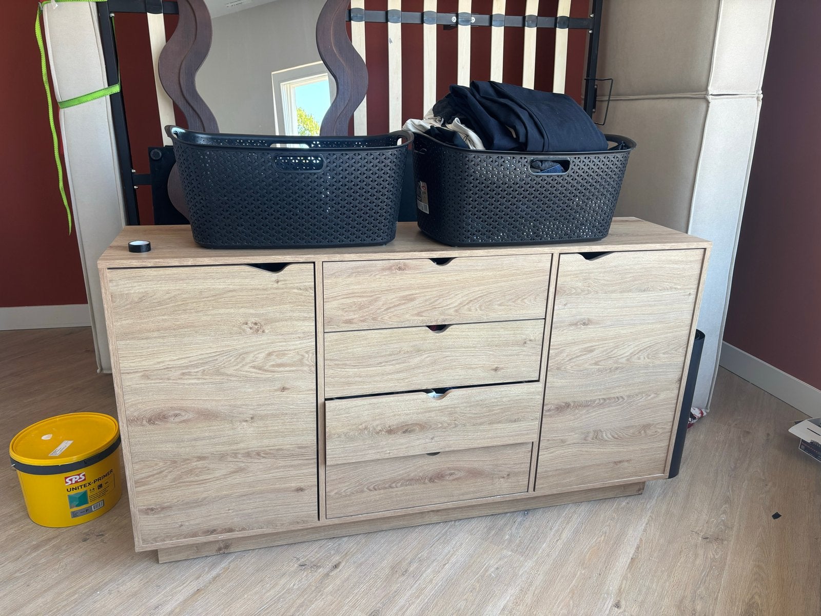 Houten dressoir met lades en deuren, Ophalen, Gebruikt, 100 tot 150 cm, Met lade(s)
