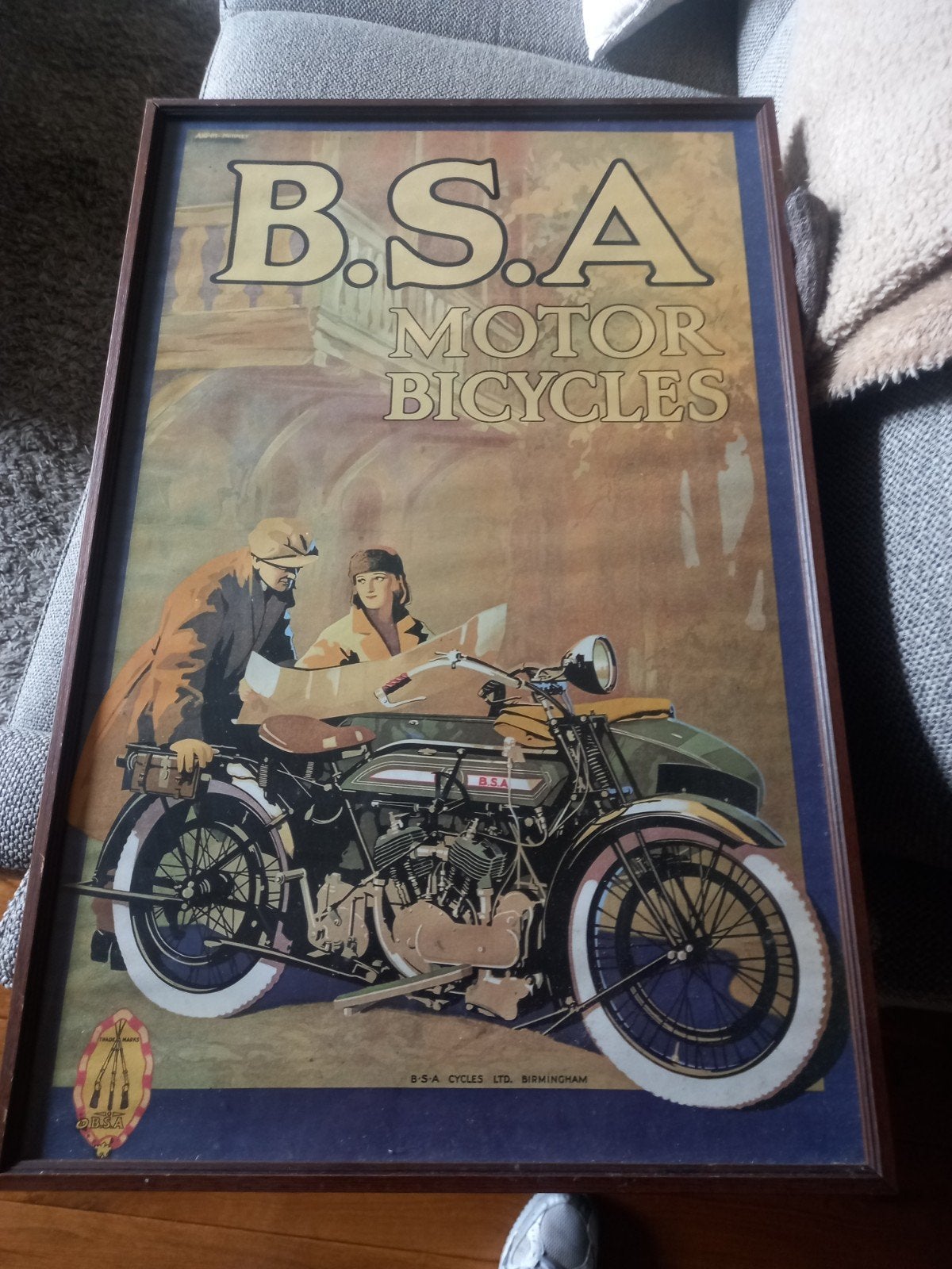 Vintage BSA Motorfiets Poster - Ingelijst, Ophalen of Verzenden, Gebruikt, Motoren