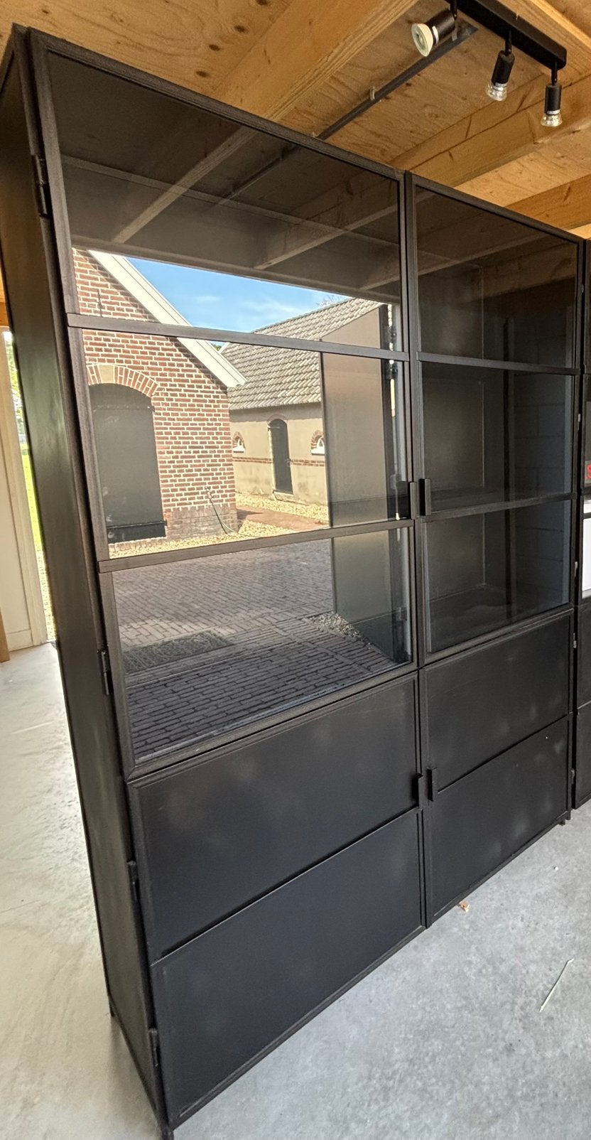 Vitrine kast, buffet kast, zwart metaal, industrieel, Ophalen, 100 tot 150 cm, ., .