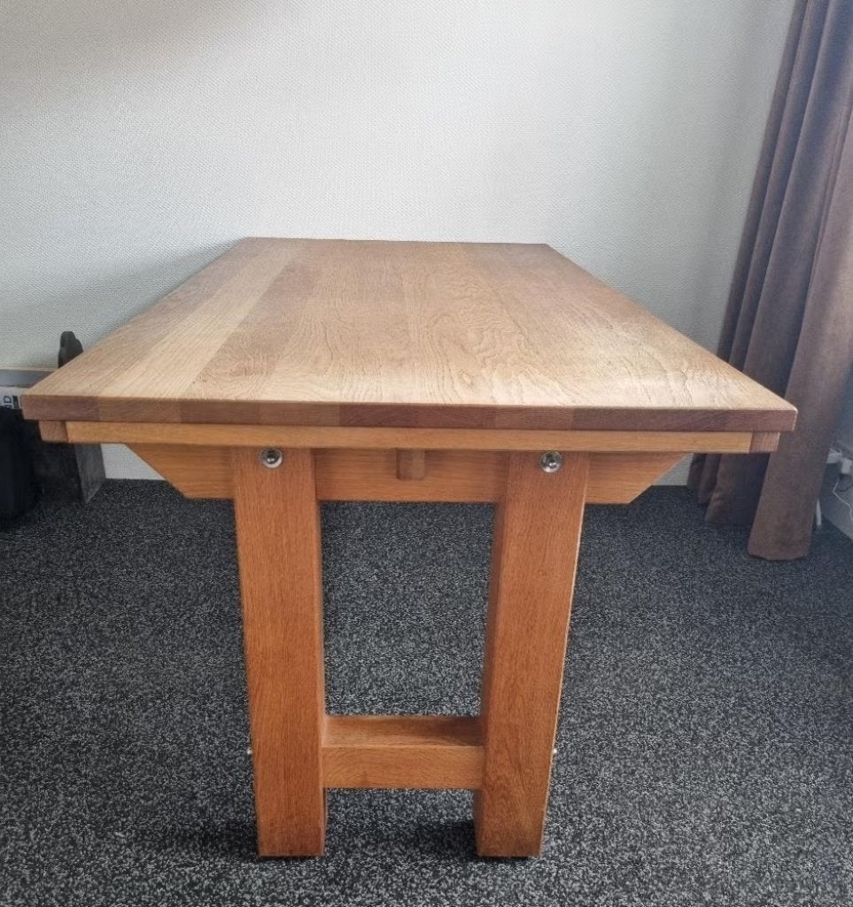Massieve eikenhouten eettafel, Ophalen, Gebruikt, Eikenhout, 50 tot 100 cm