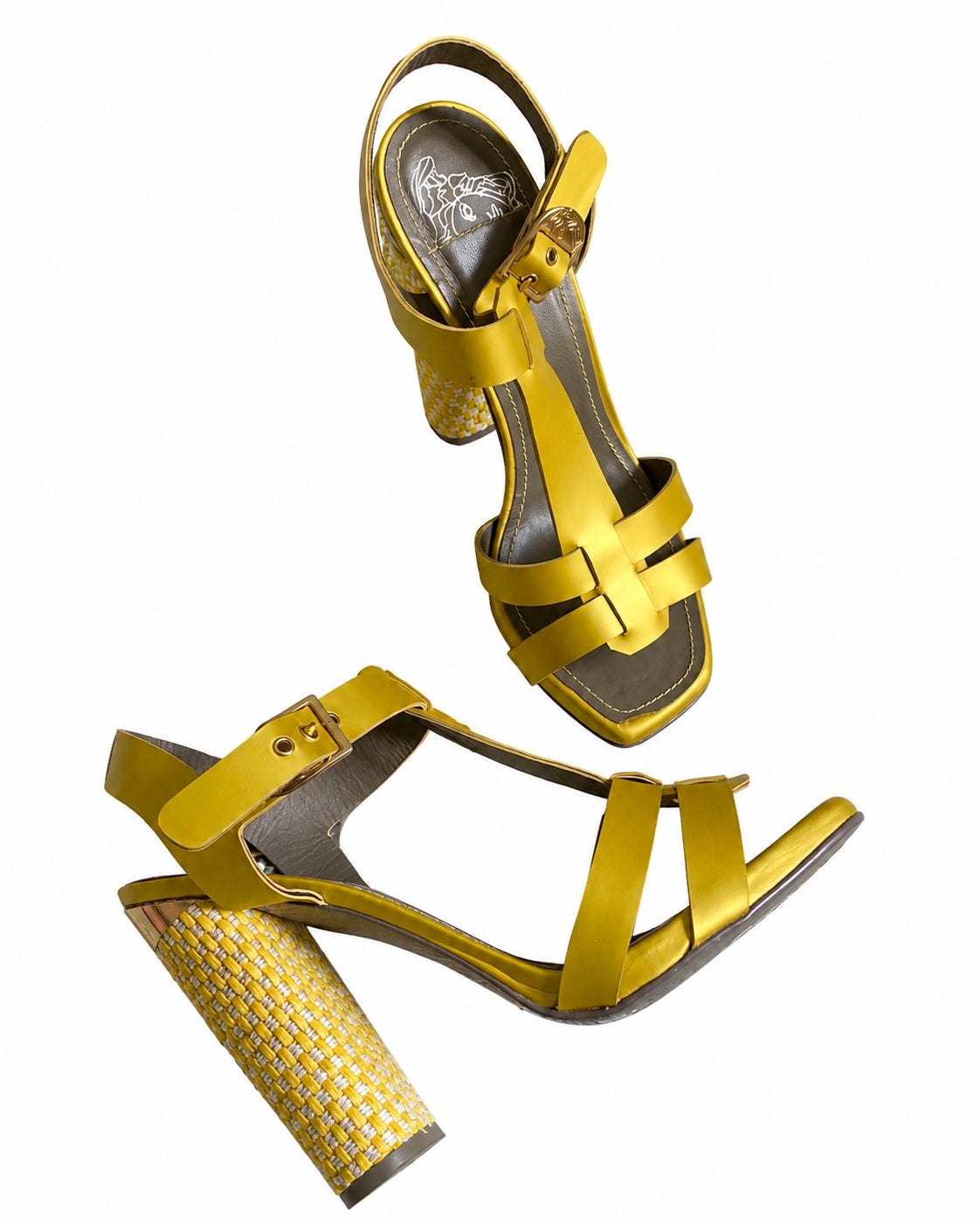 Leren Sandalen Maat 38 Versace Collection, Geel, Ophalen of Verzenden, Zo goed als nieuw, Schoenen met hoge hakken