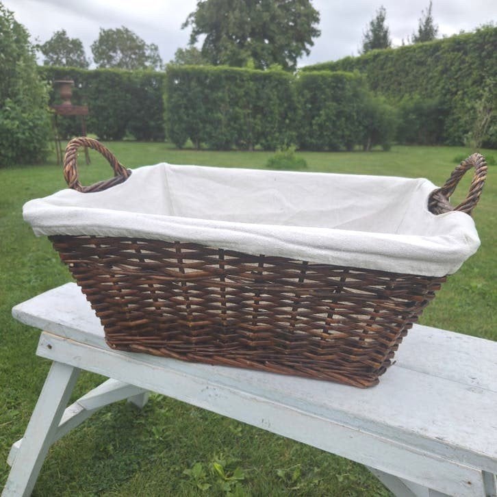 Grote rieten mand m handvaten kraammand wasmand opbergma, Ophalen, Gevlochten, Zo goed als nieuw, Riet