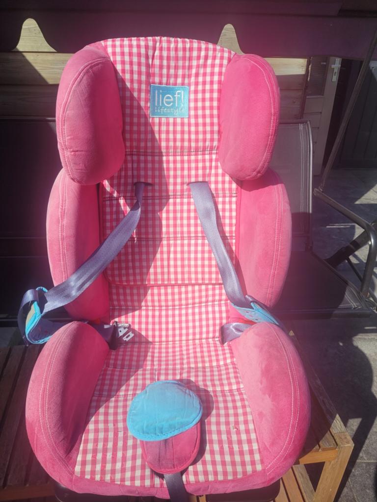Lief! Lifestyle kinderautostoel roze geruit, Kinderen en Baby's, Overige merken, 9 t/m 36 kg, Gebruikt, Autogordel