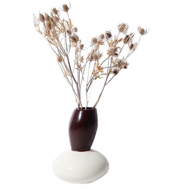 Vintage design asymmetrische glazen VAAS paars wit 24 cm., Ophalen of Verzenden