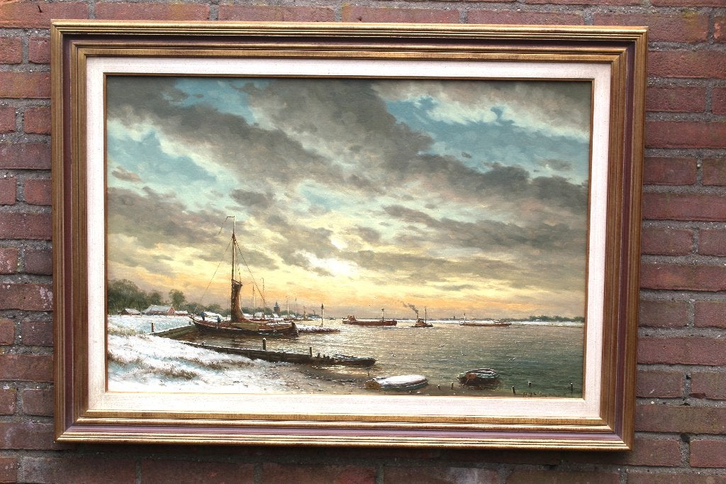 H.J.WIJNGAARD, ( 1922-2012 ) WINTER, Ophalen, Nederlandse school, Doek, Landschap