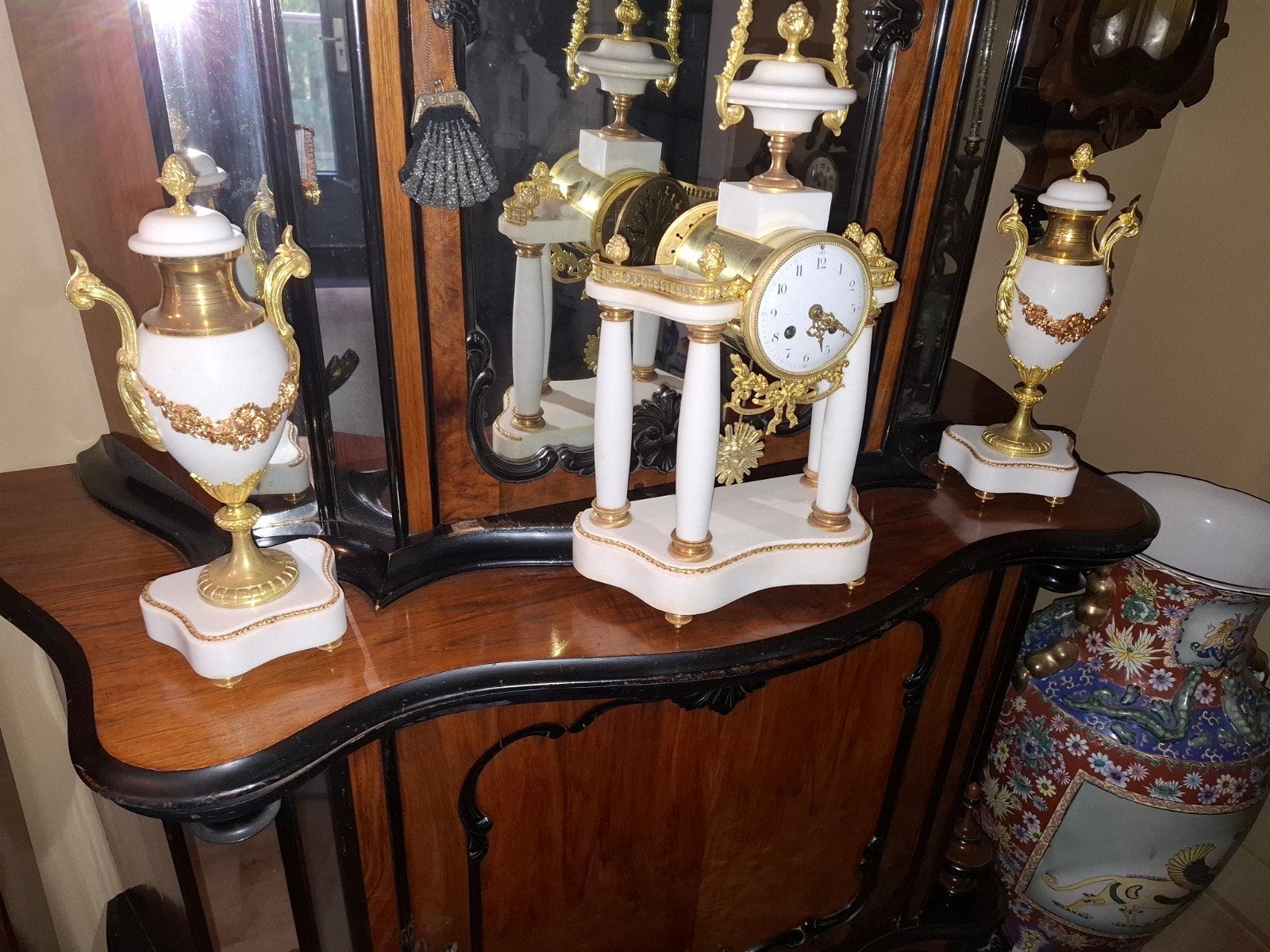 Antieke Franse Empire Klok en Vazen Set, Ophalen