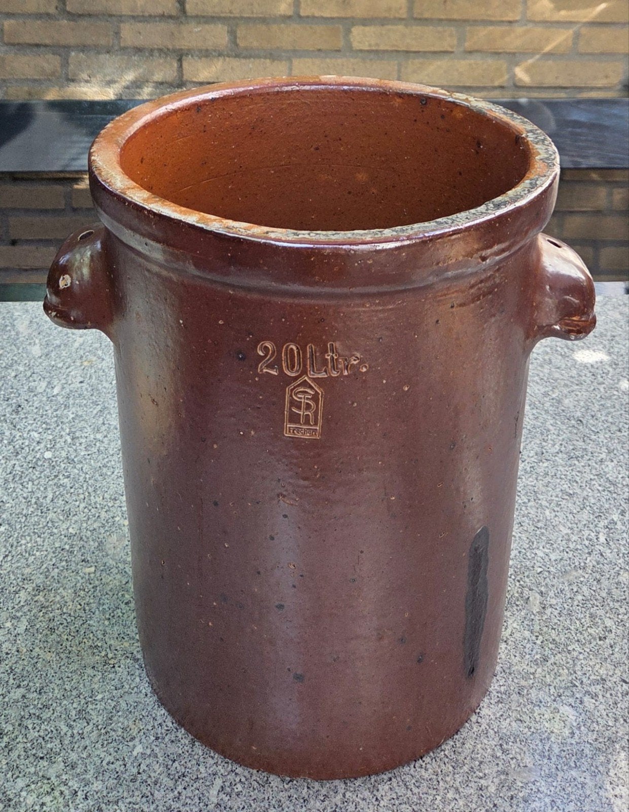Antieke geglazuurde pot zuurkoolpot met 2 handvatten, Ophalen