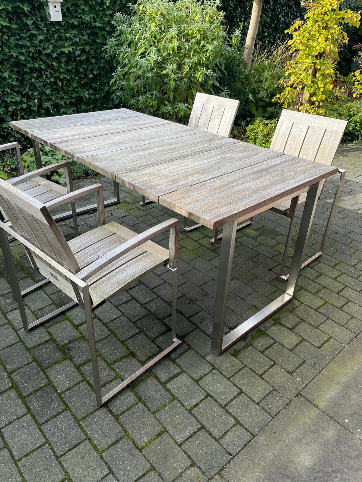 Luxe Sun Furniture tuinset RVS/teak + hoes, Tuin en Terras, Ophalen, 4 zitplaatsen, Eettafel, Teakhout