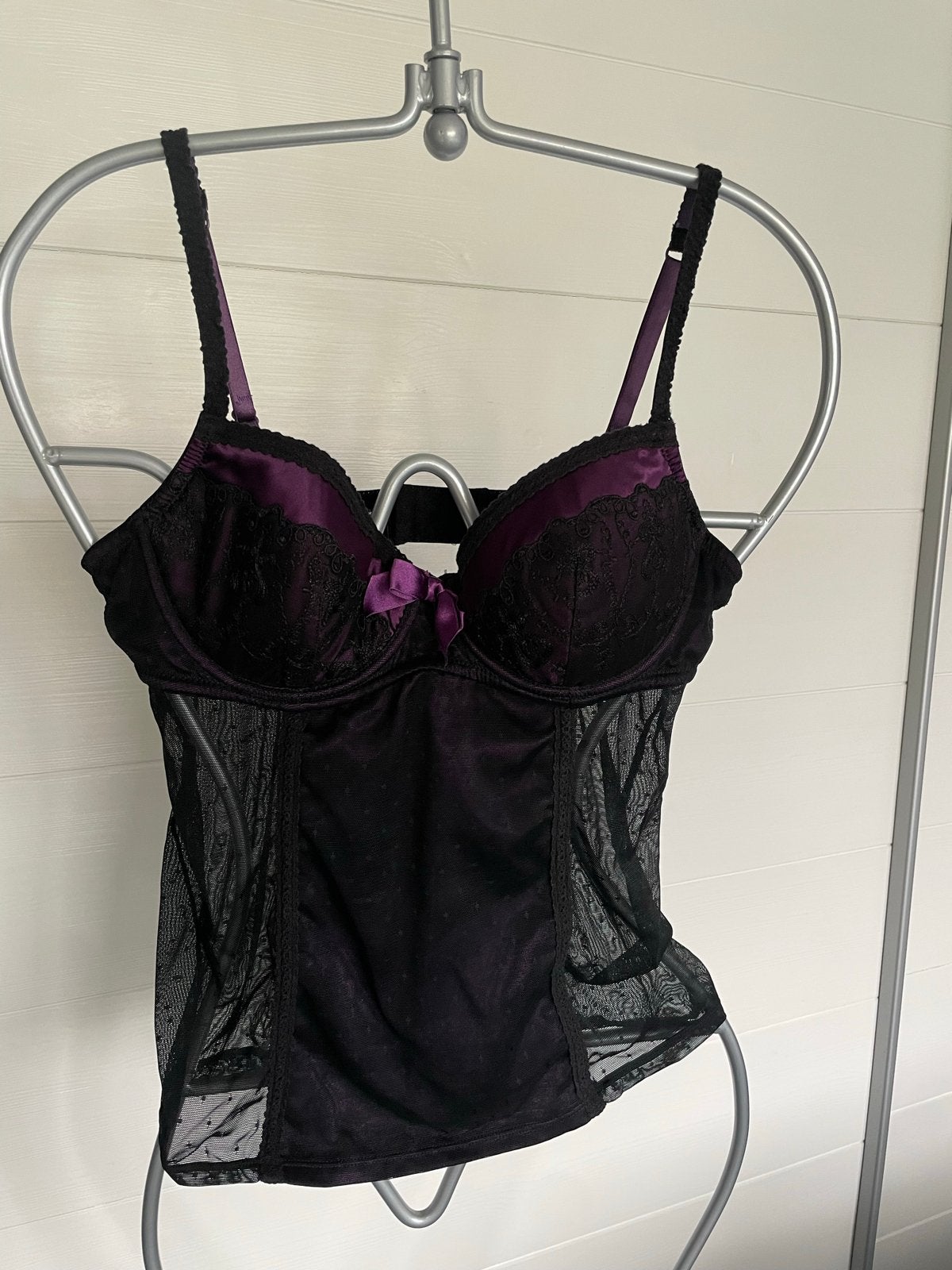 Elegant Zwart/Paars Body of Korset maat 80A met Kant, Verzenden, Zwart, Body of Korset