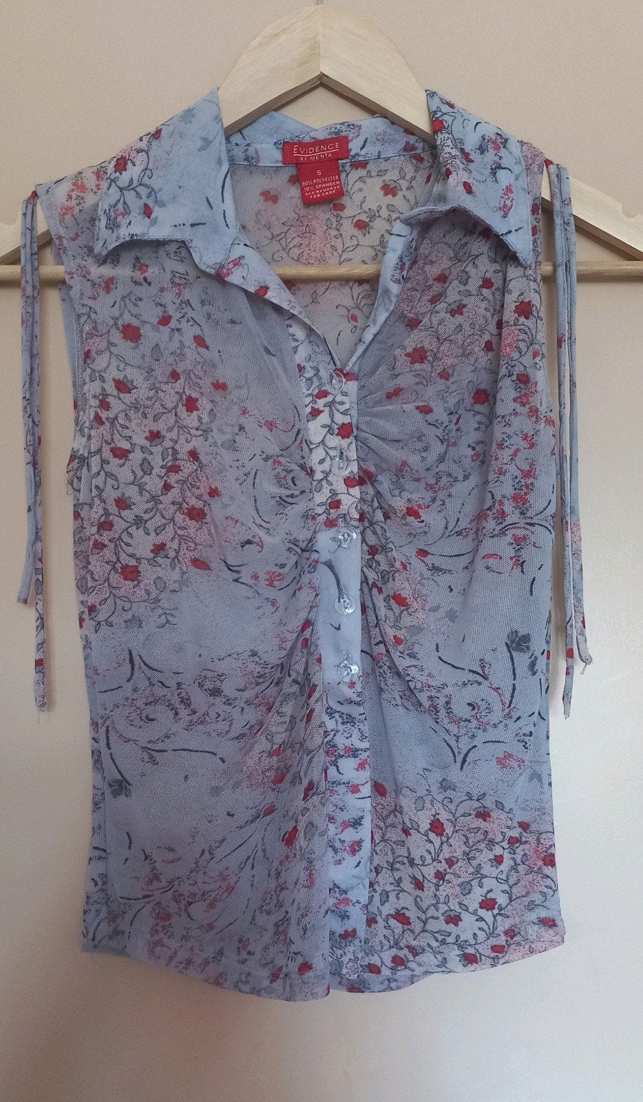 Vintage transparante bloemenblouse Evidence by Menta Maat S, Kleding | Dames, Ophalen of Verzenden, Maat 36 (S), Gedragen, Rood