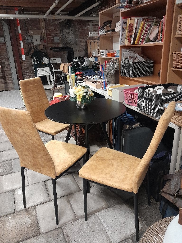 Ronde eettafel (80 cm) met 3 stoelen - demonteerbaar, Ophalen, Gebruikt, Modern, Minder dan 4 stoelen