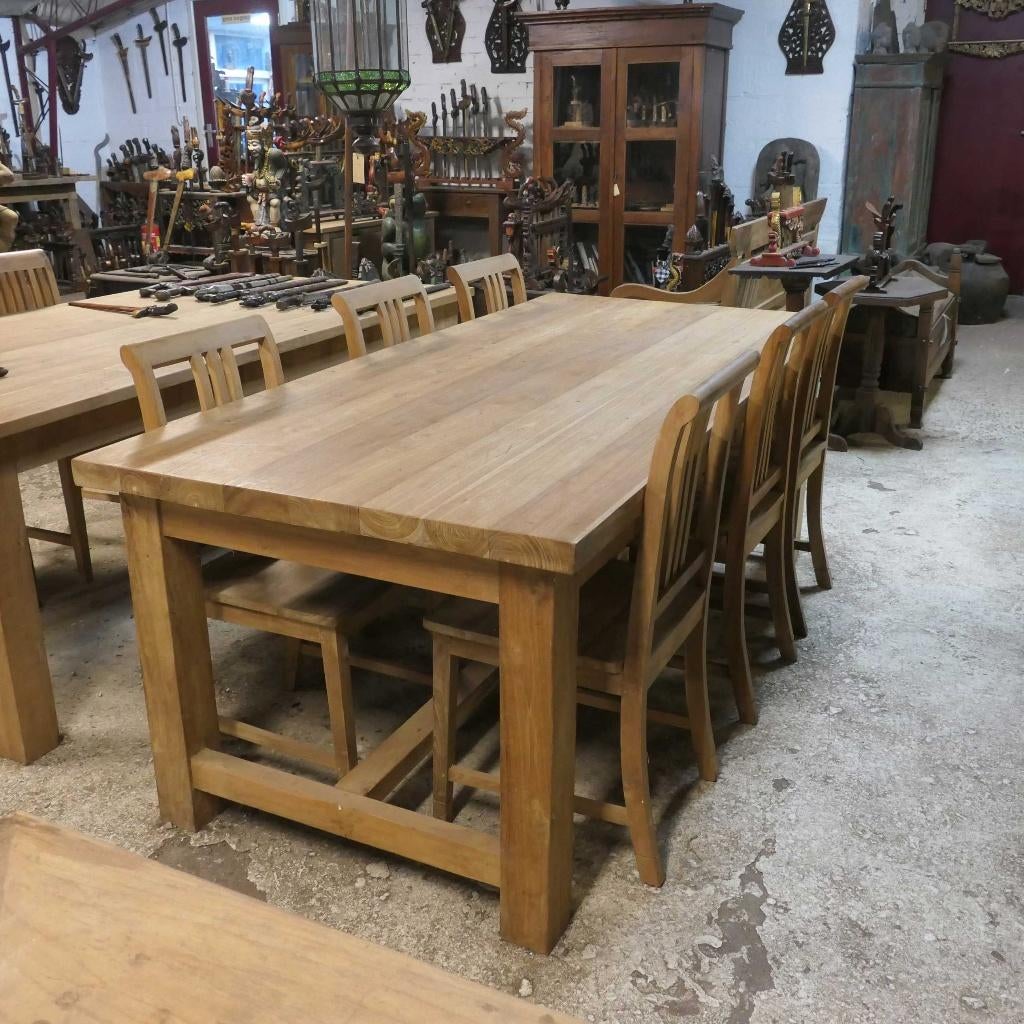 Teak Tafel 220x100  dik 5cm blad TQ86 landelijk hout SALE50%, Antiek en Kunst, Antiek | Meubels | Tafels, Ophalen of Verzenden