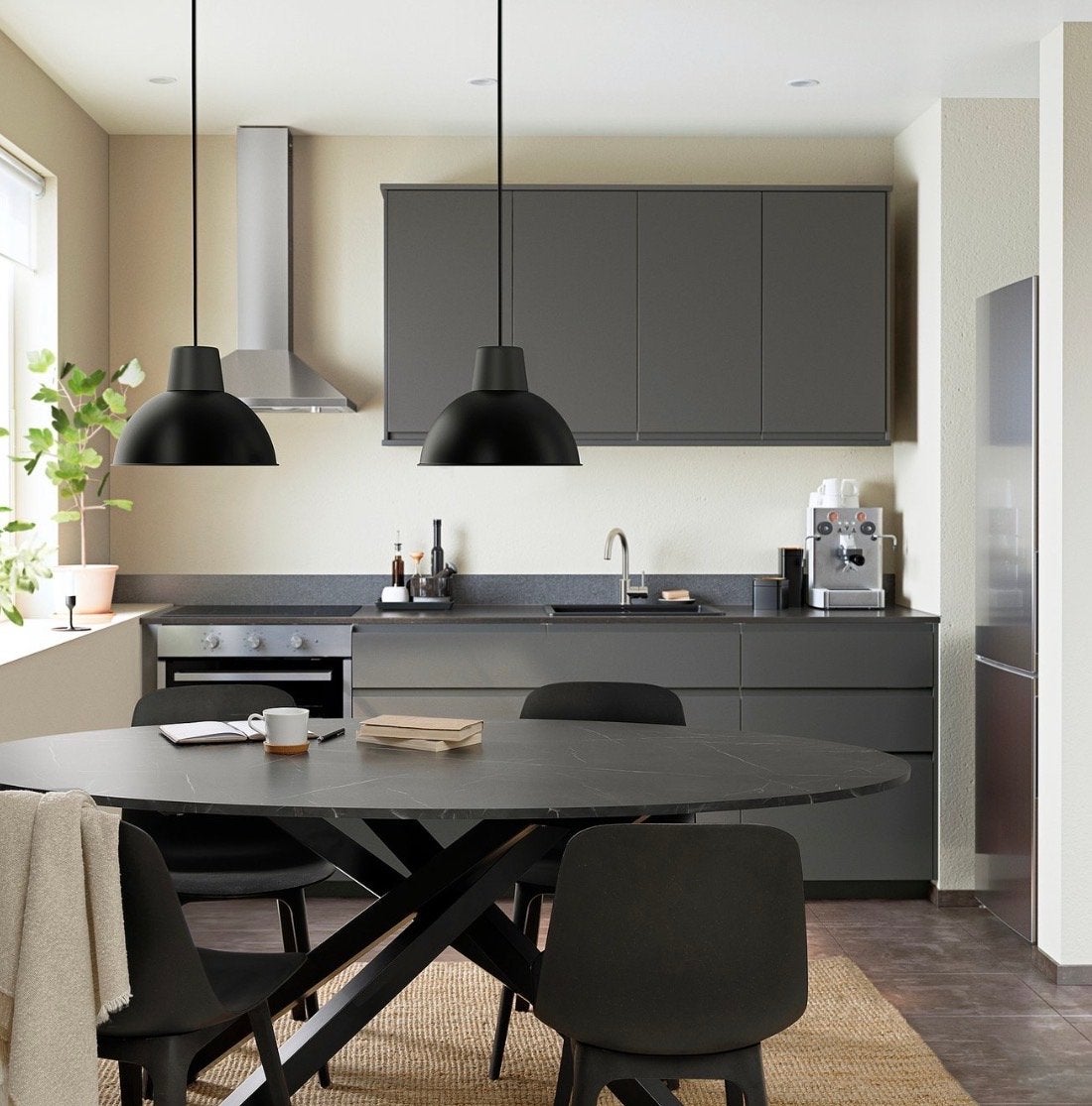 IKEA MARIEDAMM Tafel Zwart Marmerlook 180x100 cm, Huis en Inrichting, Tafels | Eettafels, Overige materialen, Zo goed als nieuw