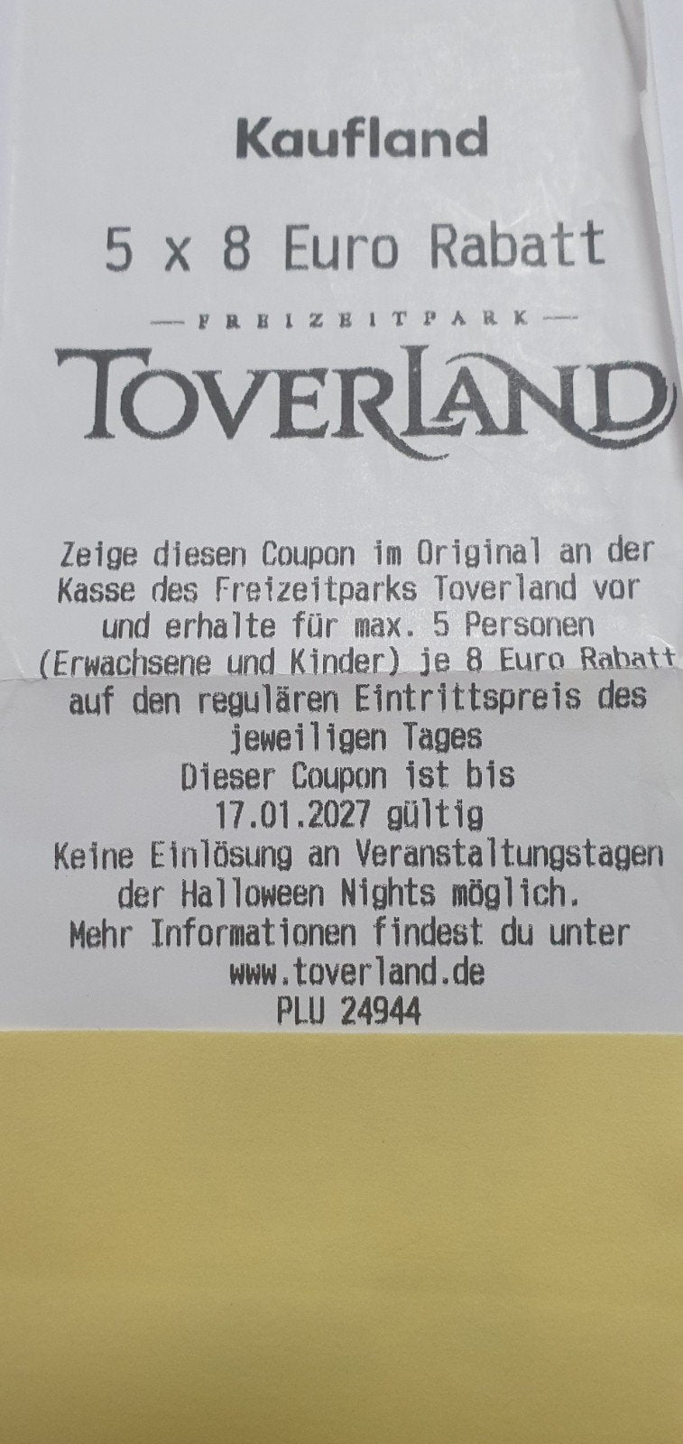 Toverland kortingsactie voucher, Ophalen of Verzenden, Nieuw