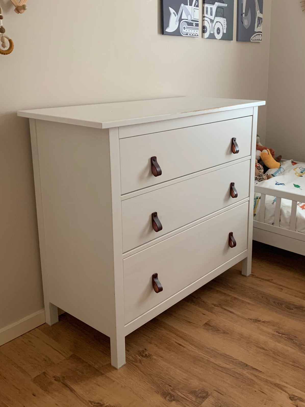 Ikea hemnes ladekast / commode met leren handgrepen  wit, Kast, 50 tot 70 cm, Ophalen of Verzenden, 90 tot 105 cm