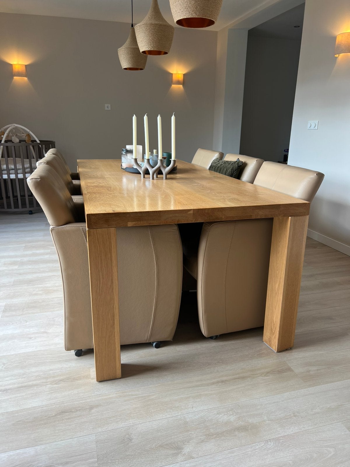 Eetkamertafel met 6 stoelen, Ophalen, Zo goed als nieuw, 4 tot 6 stoelen