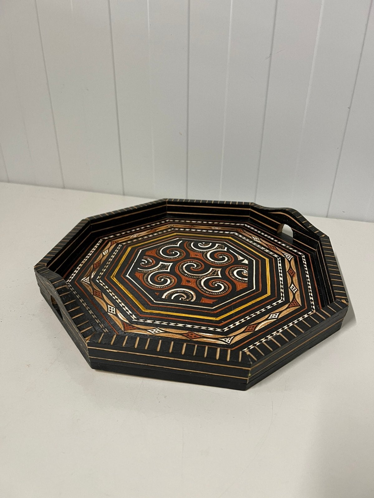 Te Koop : Houten Dienblad Decoratief Geschilderd Hout, Ophalen of Verzenden, Zo goed als nieuw, Rond, Hout