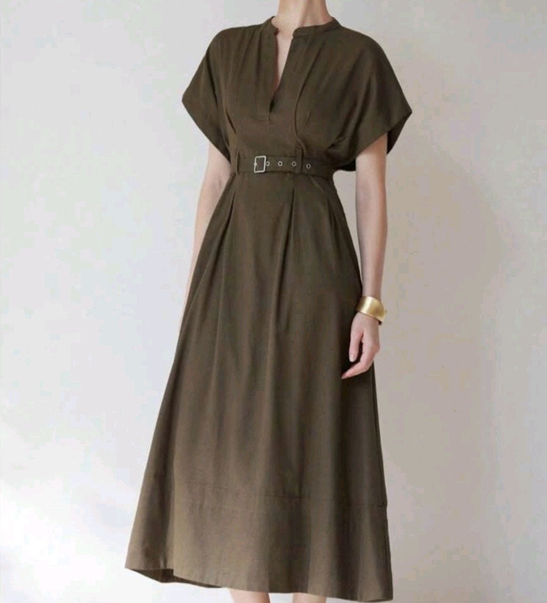 Aveloria Modichic Elegante Jurk V-hals Ceintuur Olijfgroen S, Kleding | Dames, Jurken, Aveloria Modichic, Nieuw, Ophalen of Verzenden