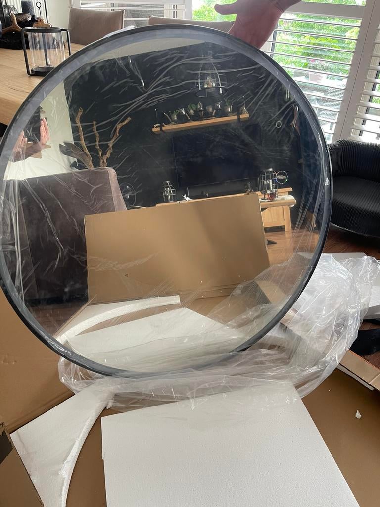Nieuwe Badkamer Spiegel Zwart met ledverlichting, Rond, Ophalen of Verzenden, Zo goed als nieuw, 75 tot 100 cm