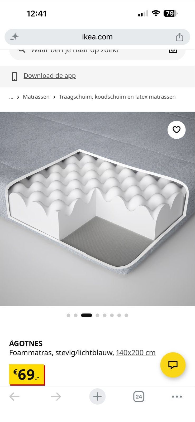 Gratis IKEA ÅGOTNES schuimmatras, 140x200 cm, Ophalen, Gebruikt, Tweepersoons, 140 cm