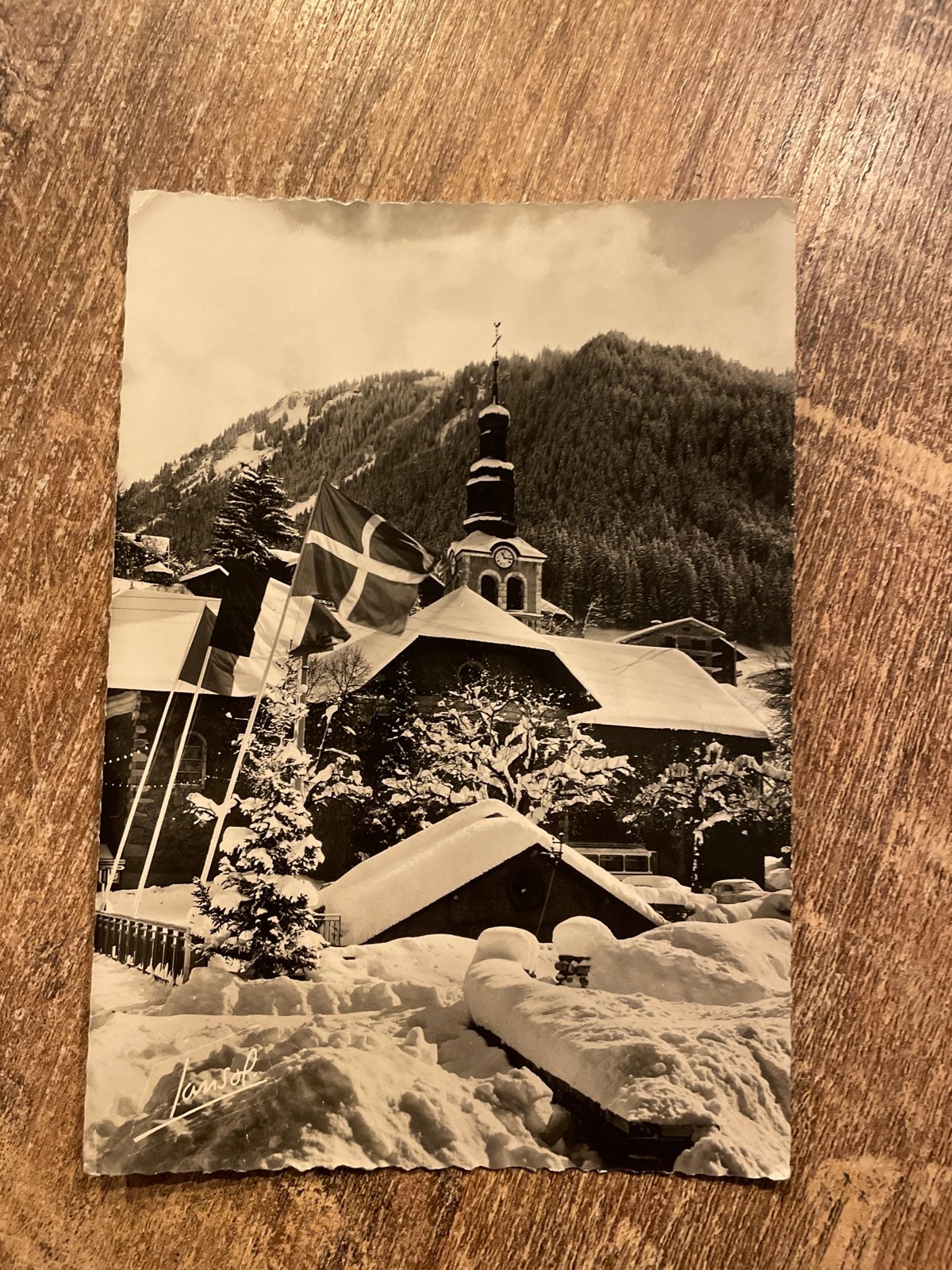 Oude ansichtkaart Morzine, Frankrijk - besneeuwd dorpsgezich, Ophalen of Verzenden, 1960 tot 1980, Gelopen, Frankrijk