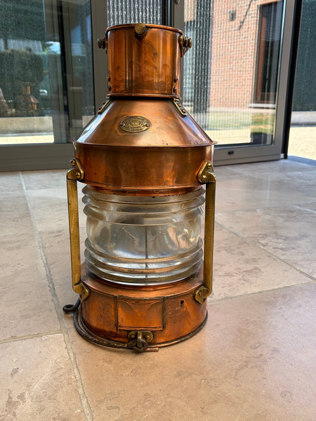 Antieke Koperen Scheepslantaarn W. Harvie Glasgow Fresnel, Ophalen, Koper