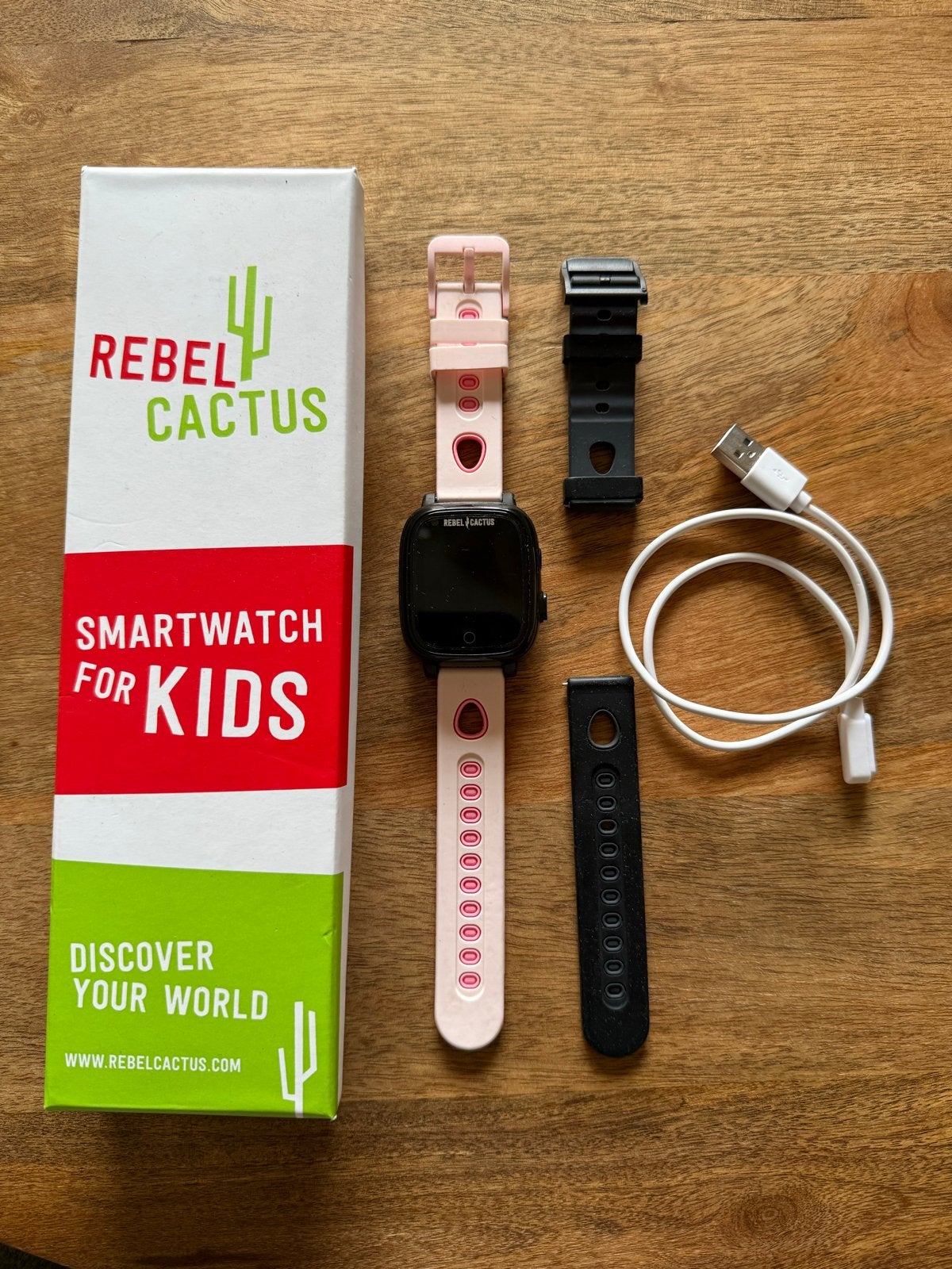 Rebel Cactus Smartwatch voor Kinderen - Roze/Zwart, Zwart, Ophalen of Verzenden, Zo goed als nieuw, Stappen