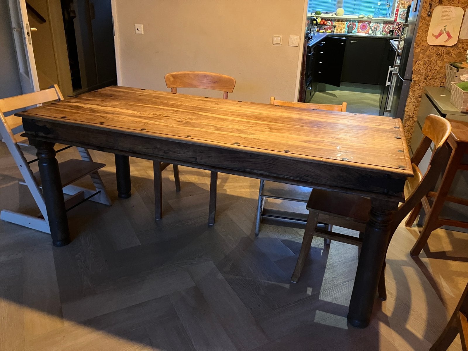 Houten eettafel, Ophalen, 200 cm of meer, 50 tot 100 cm, Zo goed als nieuw