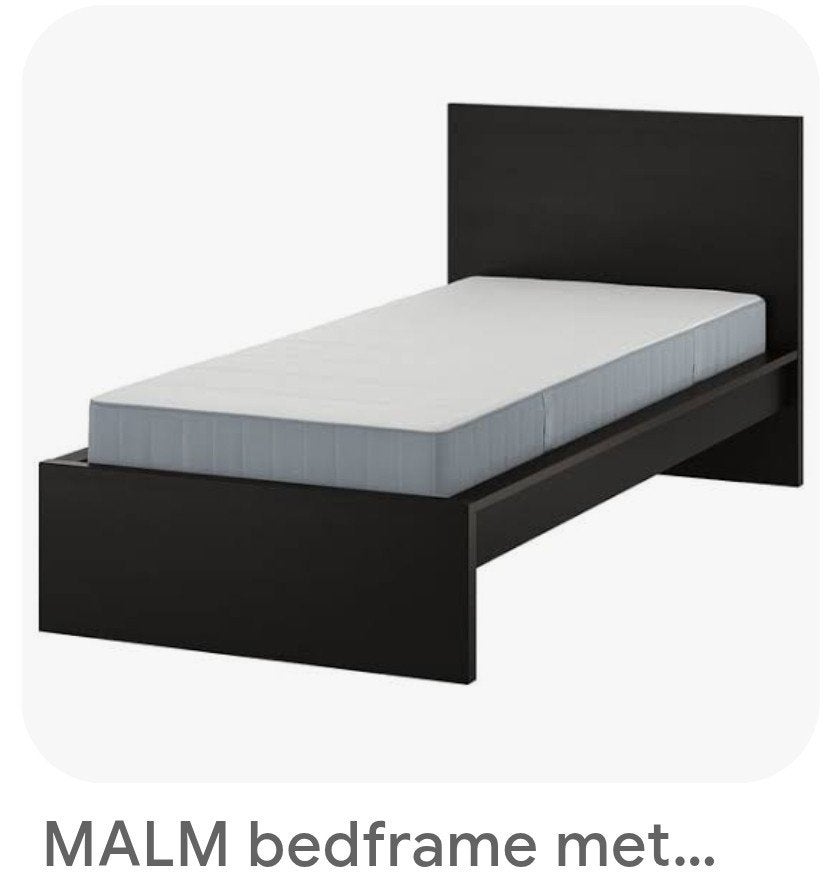 Malm bedframe zwart Ikea met top lattenbodem sultan lödingen, Ophalen, Strak, Gebruikt, 90 cm