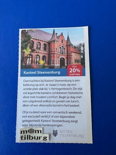 Kasteel Steenenburg 20% korting tot 1-7-2027, Tickets en Kaartjes, Drie personen of meer, Kortingsbon, Overige typen