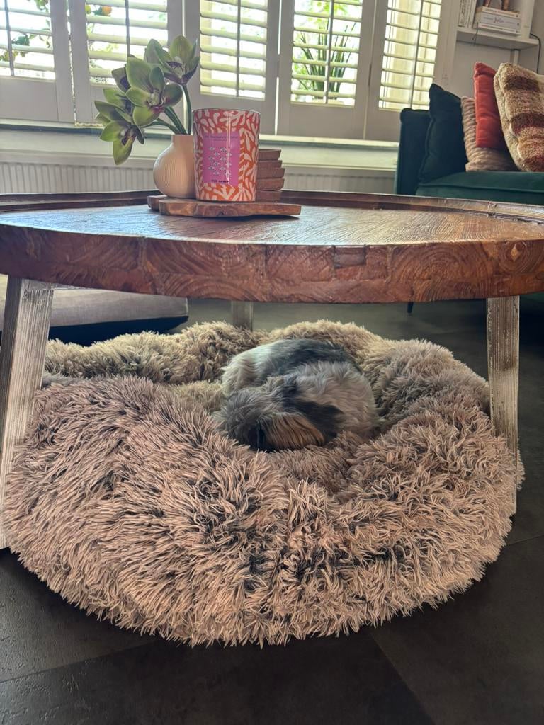 Hondenzak taupe fluffy hondenmand rond, Dieren en Toebehoren, Hondenmanden, Nieuw, Pluche, Ophalen of Verzenden