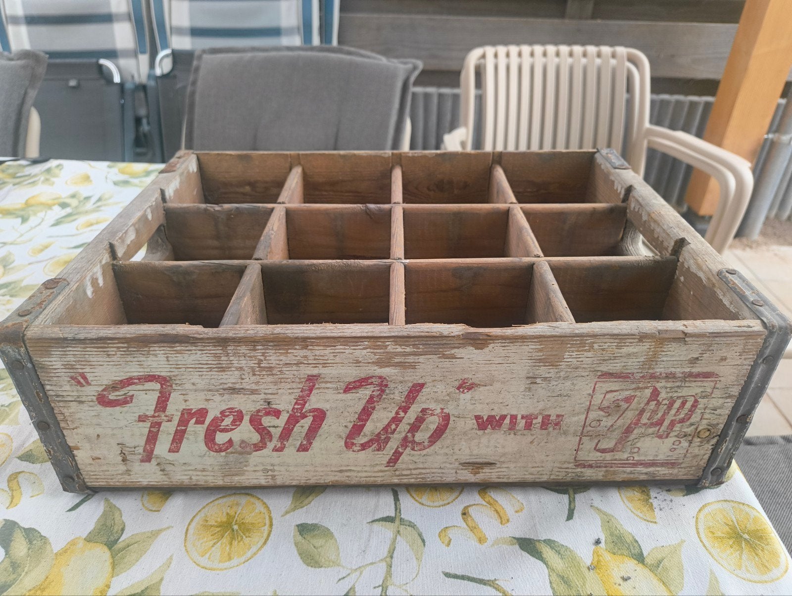 Vintage 7up houten krat het oosten bottelarij, Ophalen, Gebruikt, Minder dan 35 cm, Minder dan 50 cm