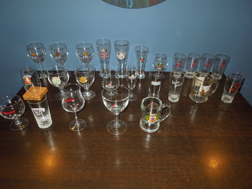 Grote collectie Belgische bierglazen (25 stuks), Ophalen, Gebruikt, Glas of Glazen, Overige merken