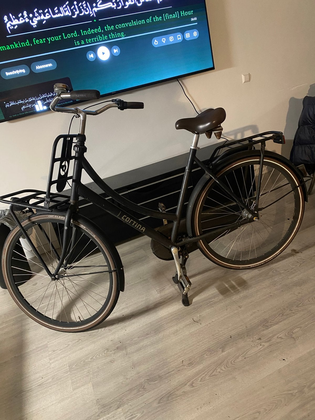 Cortina transportfiets, zwart, met voordrager, Terugtraprem, Gebruikt, 50 tot 53 cm, Ophalen