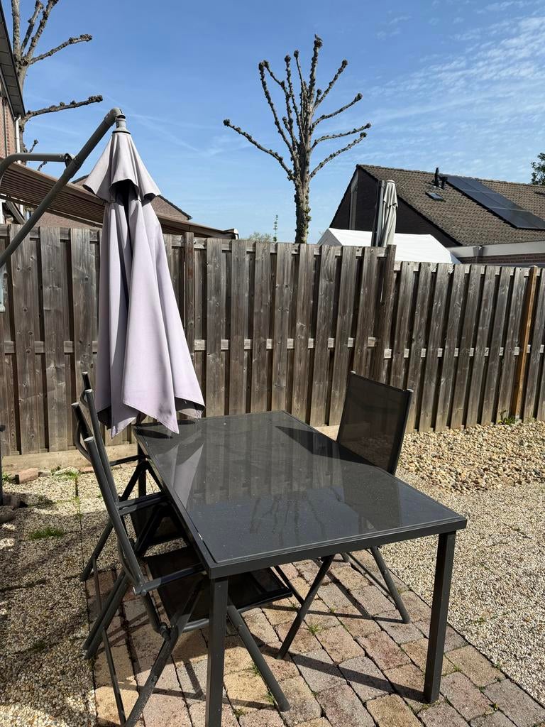 Tuinset met tafel en 3 stoelen, Tuin en Terras, Tuinsets en Loungesets, 4 zitplaatsen, Gebruikt, Eettafel, Textileen
