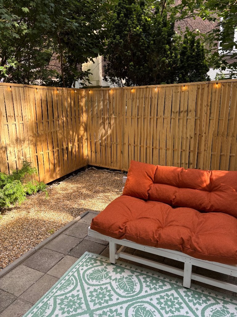 Nieuwe pallet kussens oranje/terracotta tuinset, waterafstot, Nieuw, Loungeset, Bank, Ophalen