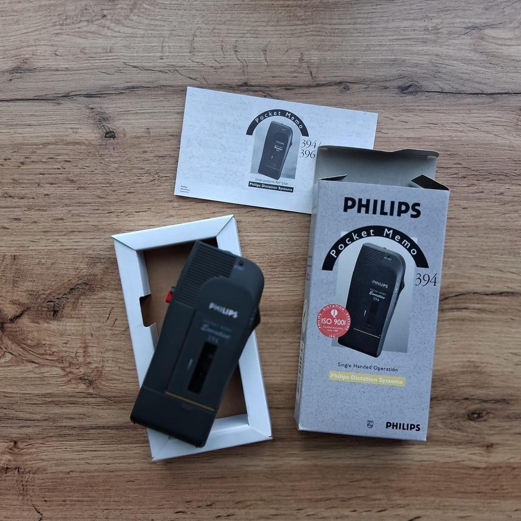 Philips Pocket Memo 394 Dictaphone - Mini Cassette, Ophalen of Verzenden, Zo goed als nieuw, 1 bandje, Origineel