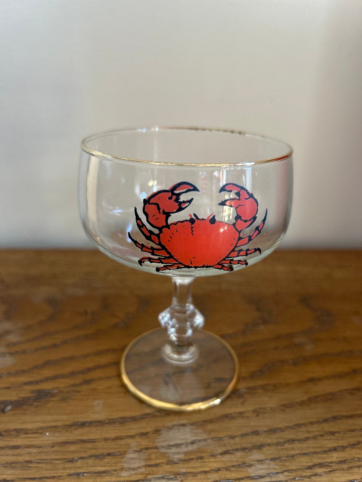 Vintage Coupe Glas met Krab Decoratie - Goudkleurige Rand, Ophalen