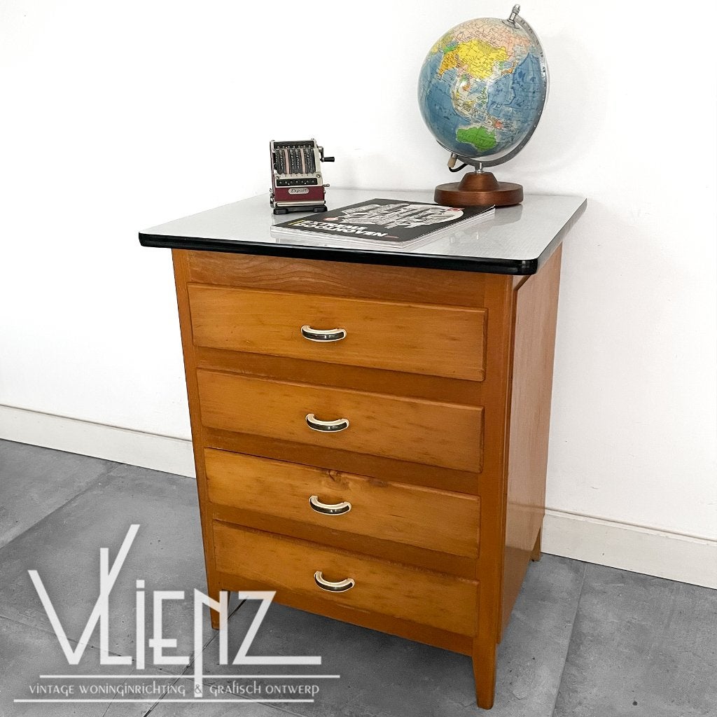 Vintage ladekast, schoolkast lades, formica blad, kast lade, Ophalen, Gebruikt, -, -