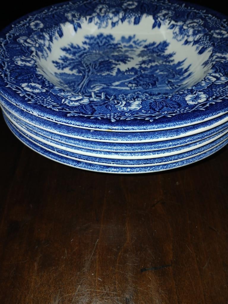 English Ironstone blauw diepborden, 22cm ,6stuks, Antiek en Kunst, Ophalen of Verzenden