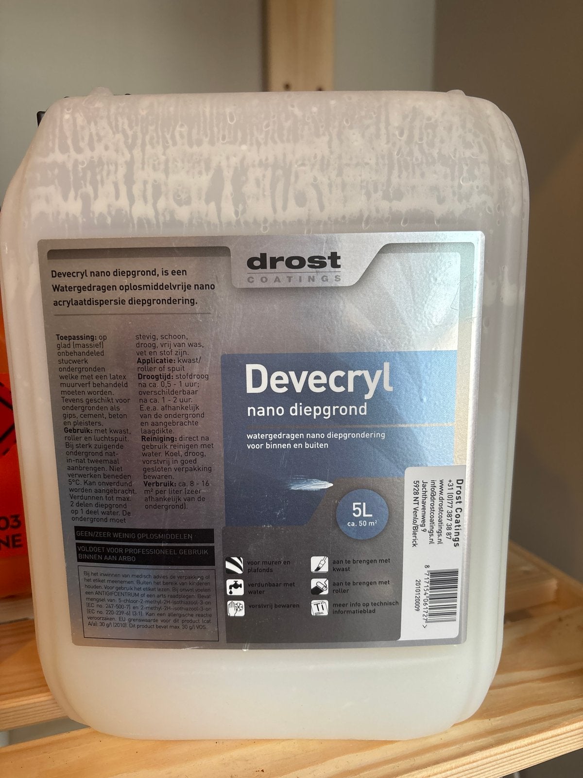 Devecryl nano diepgrond - 3 liter restant, Gebruikt, Wit, Ophalen of Verzenden, Verf