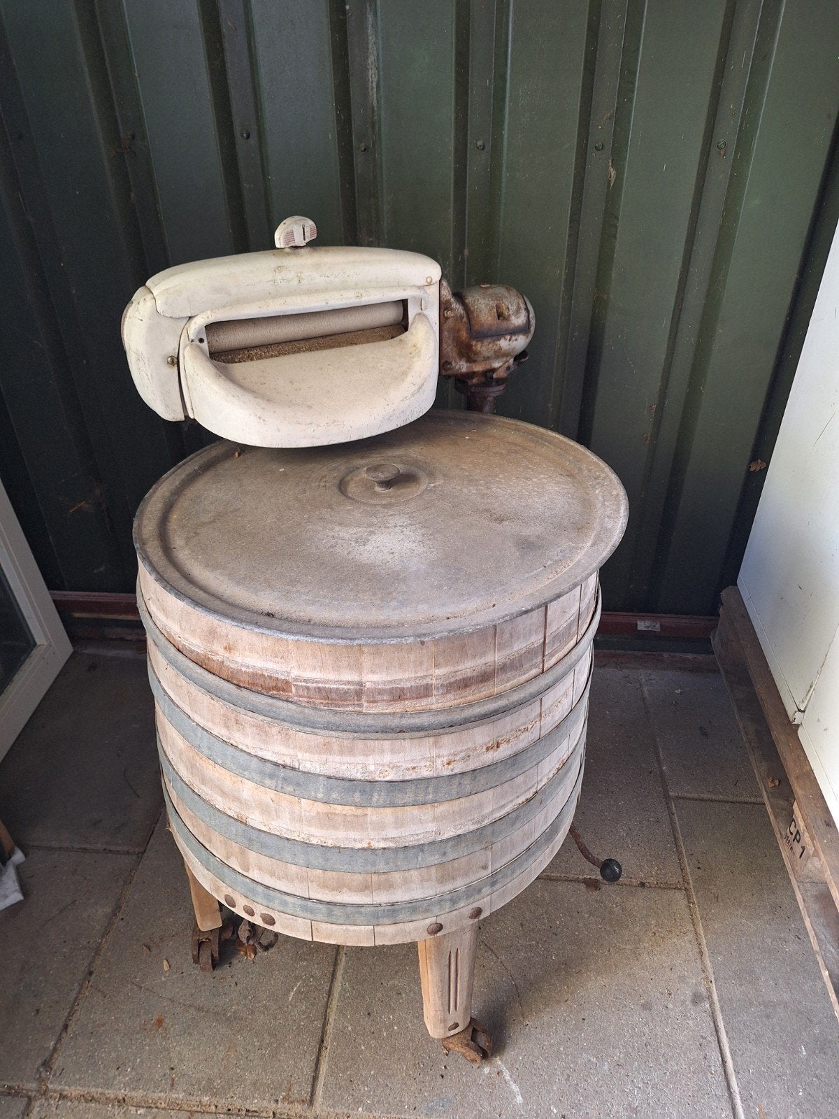 antieke houten wasmachine met handmatige wringer, Ophalen of Verzenden